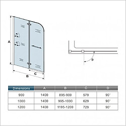 Pare baignoire 90x140cm pivotant à 90°avec 2 étages en verre securit pas cher