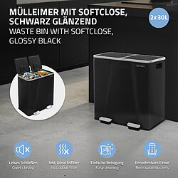 ML-Design Poubelle double cuisine à pédale tri des déchets 2 compartiments 2x30L noir 60L