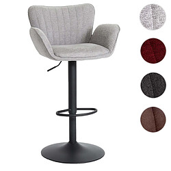 Mendler Tabouret de bar HWC-M6 avec accoudoir repose-pieds pivotant tissu/textile fer ~ gris clair pied noir