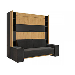 Avis Inside 75 Armoire lit escamotable MAJESTIC SOFA noir et chêne 160x200 cm MECANIQUE SEDAC MERAL