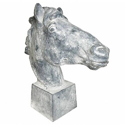 L'Héritier Du Temps Grande Statue de Cheval Tête ou Buste de Cheval Tête de Pilastre ou Colonne en Fonte Grise 20x56x59cm