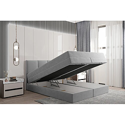 TRADA Lit adulte rembourré PRADO avec rangement et matelas ressorts ensachés 140x200 gris clair