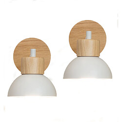 Stoex (2PCS)-Applique Murale Nordique Moderne Lampe Murale Bois Métal Applique Murale D'Intérieur Minimaliste, Blanche E27 