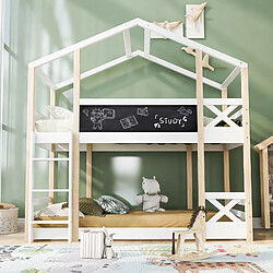 LBF Lit Mezzanine 90 x 200 cm, cabane pour Enfants, lit Double, échelle, Maison en pin pour Enfants, 2 sommiers à Lattes, Naturel et Blanc (sans Matelas)