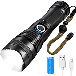 BESTA Lampe de poche LED extrêmement lumineuse 8000 lumens, 5000 mAh USB lampe de poche rechargeable, étanche 5 modes d'éclairage zoomable lampe de poche tactique pour camping randonnée et utilisation d'urgence (batterie 26650) 