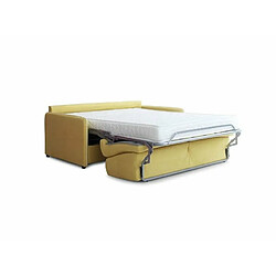 Inside 75 Canapé convertible EXPRESS 140 cm GEMMA matelas 16 cm tissu jaune passepoil blanc