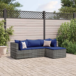 vidaXL Salon de jardin 4 pcs avec coussins Gris Résine tressée 