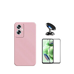 Kit de film en verre trempé de la couverture 5D + couvercle de silicone liquide + SuppOrt Magnétique Phonecare pour Oppo A79 5G - rose 