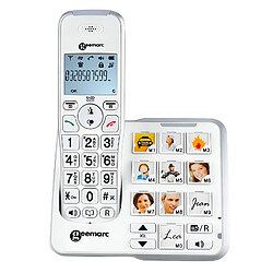 Geemarc Téléphone Senior Sans Fil Amplifié Touches Mémoire Photo Répondeur Blanc