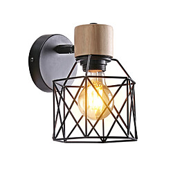 Stoex Applique Murale Rétro Moderne Lampe Murale Nordique Applique Murale en Bois Métal Applique Murale Vintage Ampoule E27 (Noir) 