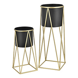 Set de 2 Supports de Plante Lennik Métal Tailles Différentes Laiton Noir [en.casa]