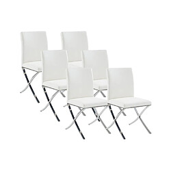 Vente-Unique Lot de 6 chaises - Simili et acier chromé inoxydable - Blanc - CALY 