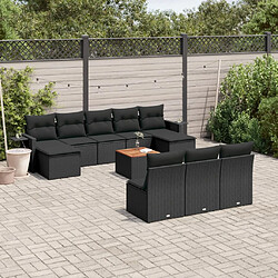 vidaXL Salon de jardin 11 pcs avec coussins noir résine tressée