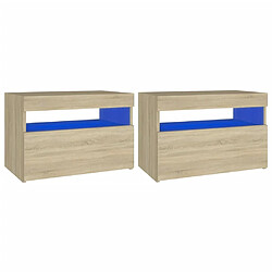 vidaXL Tables de chevet à LED 2 pcs Chêne sonoma 60x35x40 cm