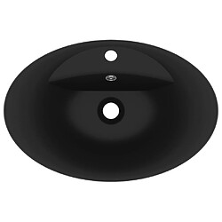 Avis vidaXL Lavabo ovale de luxe à trop-plein Noir mat 58,5x39 cm Céramique