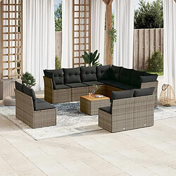 vidaXL Salon de jardin avec coussins 12 pcs gris résine tressée