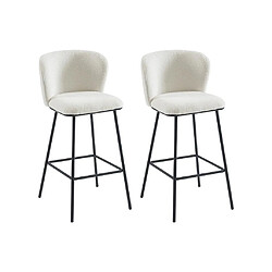 Vente-Unique Lot de 2 tabourets de bar en tissu bouclette et métal - Blanc - SENORASE