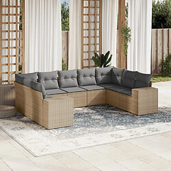 vidaXL Salon de jardin avec coussins 9 pcs beige résine tressée