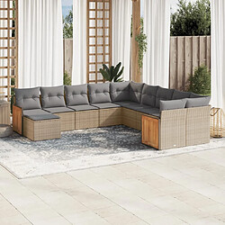 vidaXL Salon de jardin 11 pcs avec coussins beige résine tressée 