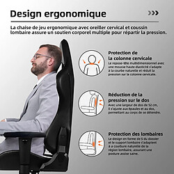 Lexzurn Chaise Gaming 170° Inclinable Assise de 56CM, Appui-Tete, Coussin Lombaire, Accoudoirs Réglables