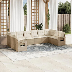 Maison Chic Salon de jardin avec coussins 10 pcs, Ensemble Tables et chaises de jardin, beige résine tressée -GKD805140