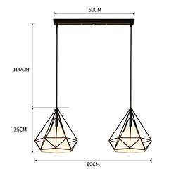 STOEX Suspension Cage Forme Diamant Contemporain 2 Lampe Plafonnier, Corde Ajustable Luminaire Lustre pour Cuisine, Couloir,Salle à manger, Salon, Chambre D'enfants et de restaurant Noir pas cher