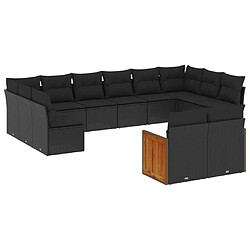 vidaXL Salon de jardin 12 pcs avec coussins noir résine tressée