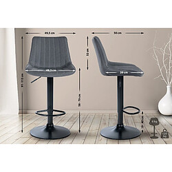 Acheter Decoshop26 Lot de 2 tabourets de bar réglable en hauteur pivotant à 360° assise en tissu gris couture verticale pied métal noir 10_0004436