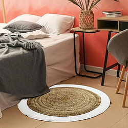 Avis Thedecofactory FUNNY JUTE - Tapis rond en jute et coton bande blanche diam.90