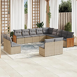 Maison Chic Salon de jardin avec coussins 13 pcs | Ensemble de Table et chaises | Mobilier d'Extérieur beige résine tressée -GKD97417