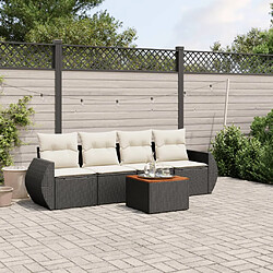 vidaXL Salon de jardin 5 pcs avec coussins noir résine tressée 