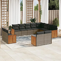 vidaXL Salon de jardin avec coussins 12 pcs gris résine tressée