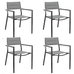 Lot de 4 Chaises de jardin Exterieur empilable Fauteuil Terrasse en aluminium Lot de 4 fauteuils de jardin empilable CORFOU en aluminium et textilène matelassé gris - 56,5x...