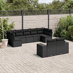 Maison Chic Ensemble Tables et chaises d'extérieur 9 pcs avec coussins,Salon de jardin noir résine tressée -GKD563937