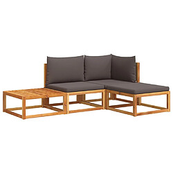 vidaXL Salon de jardin avec coussins 4 pcs bois d'acacia massif