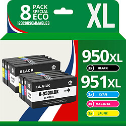 123CONSOMMABLES - 950XL 951XL - Cartouches d'encre compatible avec HP 950XL 951XL pour HP Officejet Pro 8600 8620 8610 8100 8615 8625 8630 8640 251dw 276dw (pack de 8) 