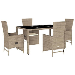 Maison Chic Ensemble à manger d'extérieur 5 pcs avec coussins,Salon de jardin,Mobilier de jardin Beige poly rotin -GKD790556