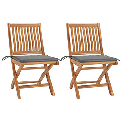 vidaXL Chaises de jardin lot de 2 et coussins gris Bois de teck massif