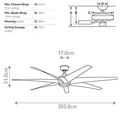 Elstead Lighting Ventilateur de plafond à 7 pales de 203 cm avec lumière LED intégrée, argent satiné antique, télécommande