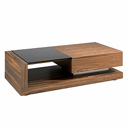 Angel Cerda Table basse en bois et vitrail noir