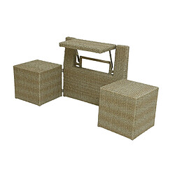 JARDIéco Ensemble de balcon table et pouf ou banc Naturel Java - Jardideco