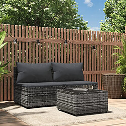 vidaXL Salon de jardin 3 pcs avec coussins Gris Résine tressée