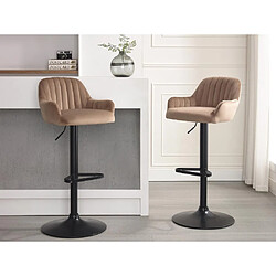 Vente-Unique Lot de 2 tabourets de bar en velours et métal noir - Hauteur réglable - Beige - ELEANA