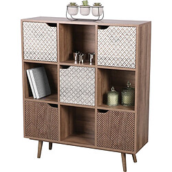 COMMODE MEUBLE DE RANGEMENT BUFFET BIBLIOTHEQUE ARMOIRE DE RANGEMENT 9 CASIERS ET 5 PORTES DECORES 90X29XH105CM+Urban Living