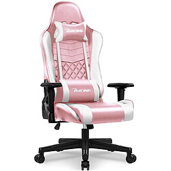 Lexzurn Chaise Gaming Inclinable 155° Accoudoirs et Hauteur Réglables Fauteuil Gaming Ergonomique Blanc et rose