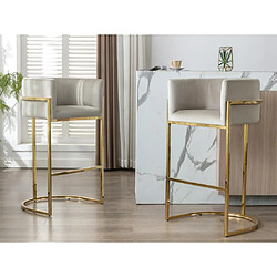 Lot de 2 tabourets de bar en velours et acier inoxydable - Beige et doré - PERIA de Pascal MORABITO