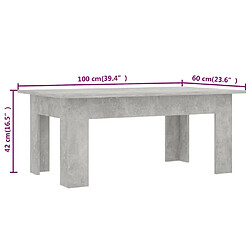 vidaXL Table basse Gris béton 100x60x42 cm Bois d’ingénierie pas cher