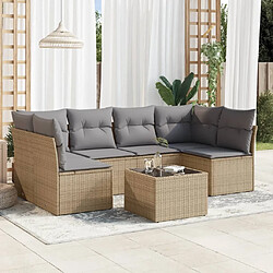 Maison Chic Salon de jardin avec coussins 7 pcs | Ensemble de Table et chaises | Mobilier d'Extérieur beige résine tressée -GKD23365