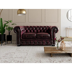 Vente-Unique Canapé chesterfield 2 places BRENTON 100% cuir de buffle - Bordeaux 