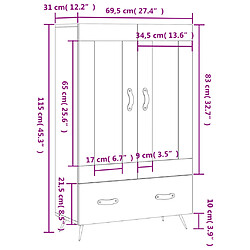 vidaXL Buffet haut gris béton 69,5x31x115 cm bois d'ingénierie pas cher